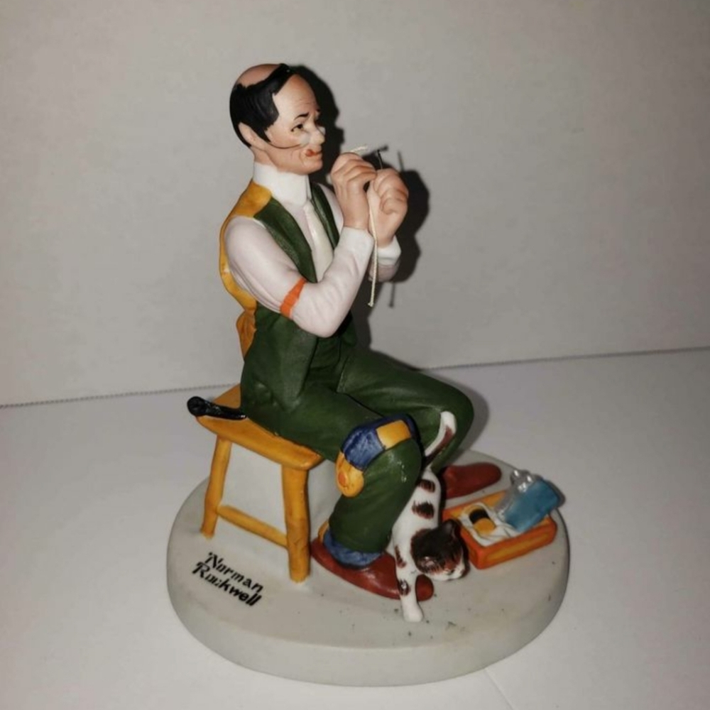 Vtg The Danbury Mint Normal Rockwell Collection Man Threading A Needle